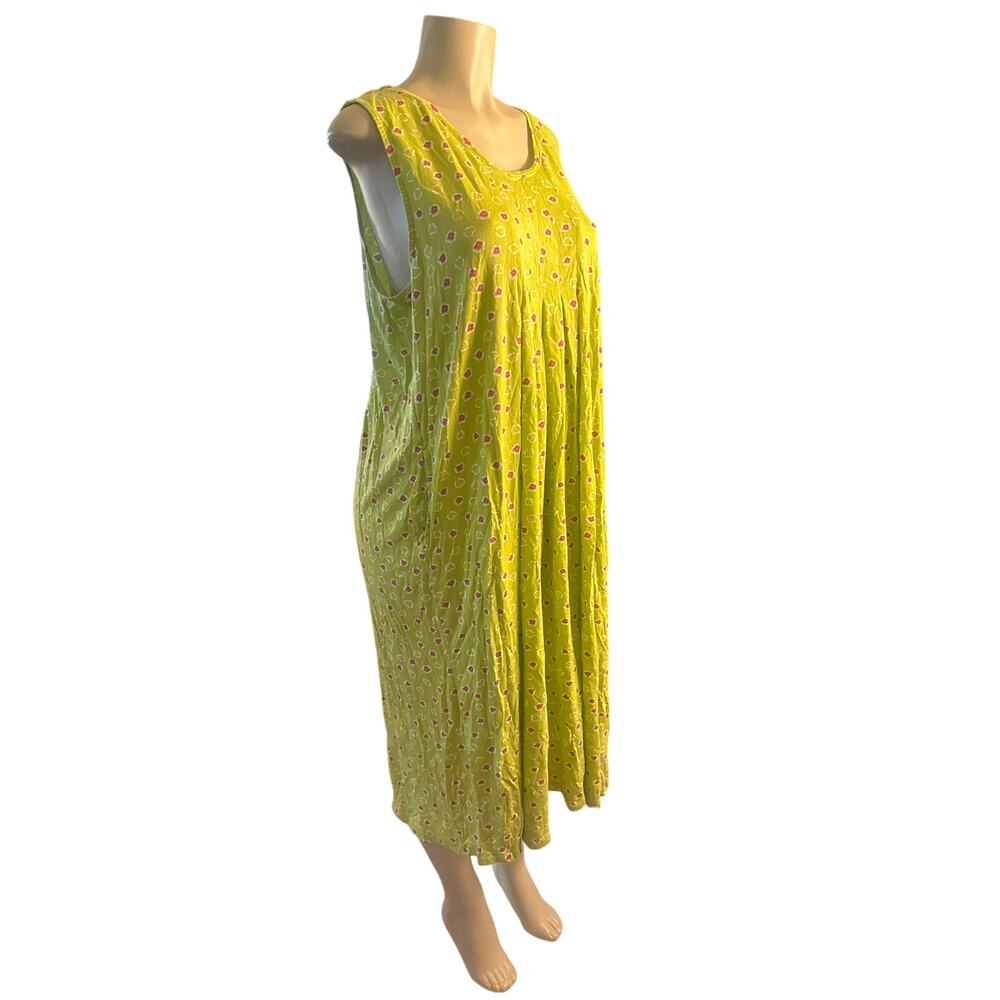 Women XL Gudrun Sjoden Green Sleeveless Floral Printed Dress Lagenlook Pockets